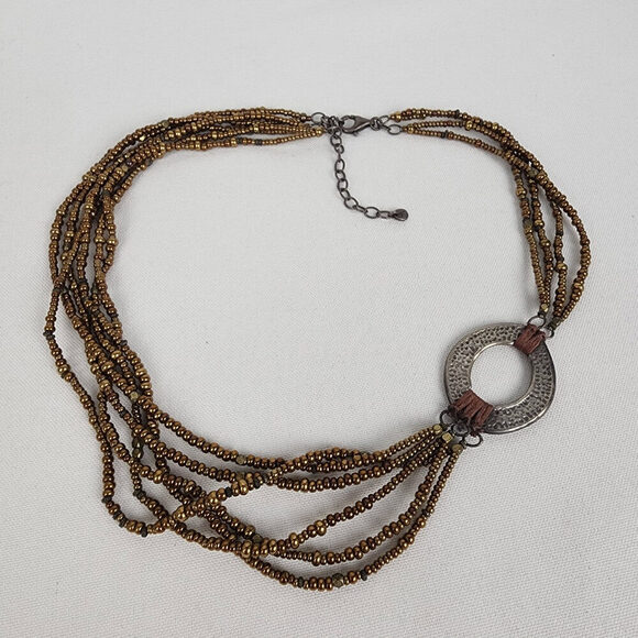 Metallic Bronze Bead & Sterling Silver Multi Strand Necklace - Picture 2 of 8